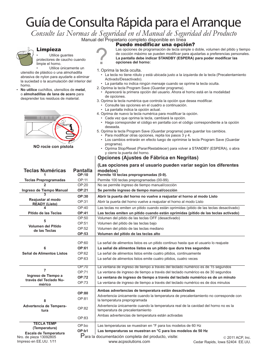 Guía de consulta rápida para el arranque, Limpieza, Puedo modificar una opción | ACP MCE14 Quick Start Guide User Manual | Page 4 / 8