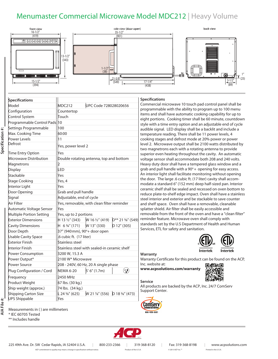 ACP MDC212 Spec Sheet User Manual | Page 2 / 2