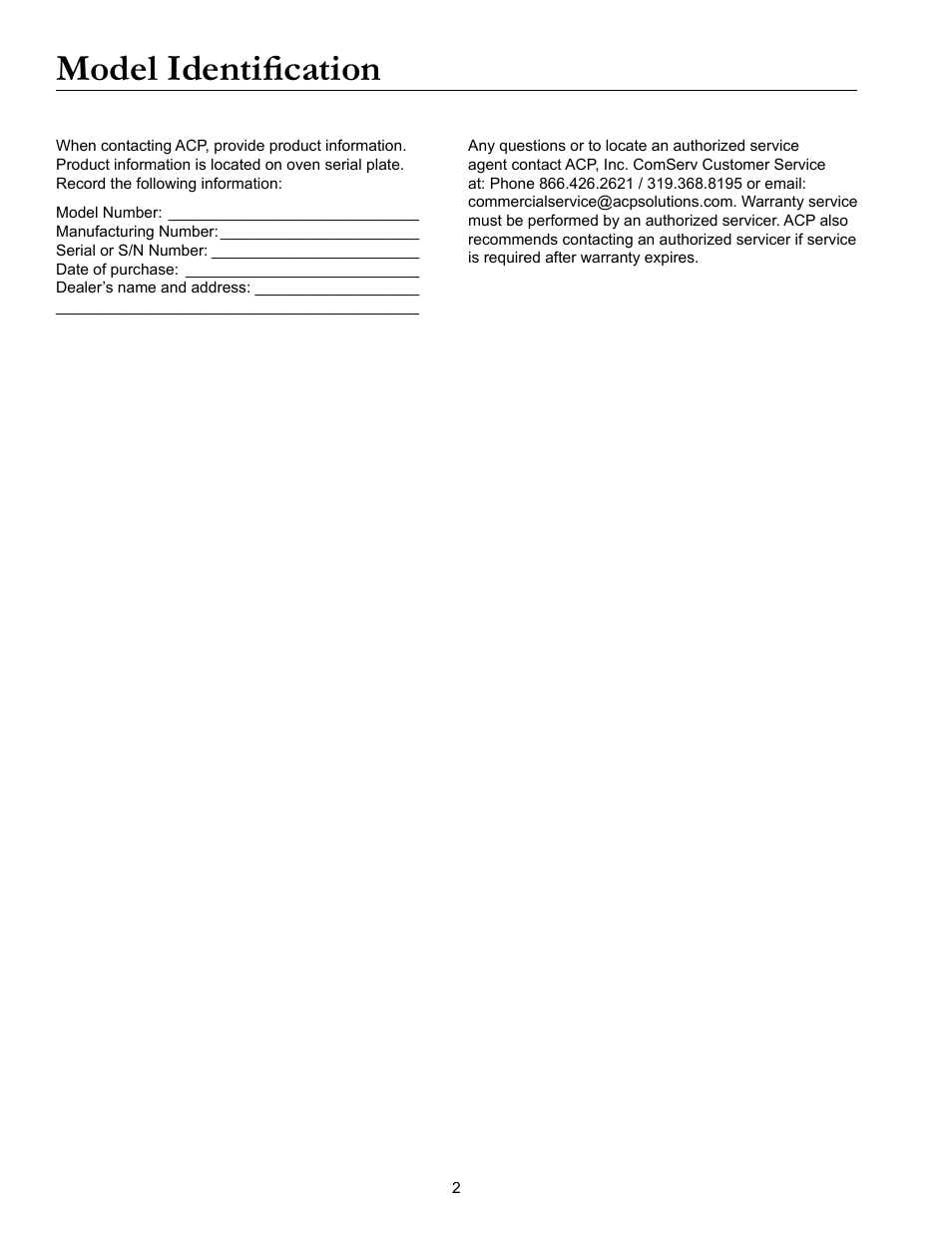 Model identification | ACP MOC24 Owner's Manual User Manual | Page 2 / 12