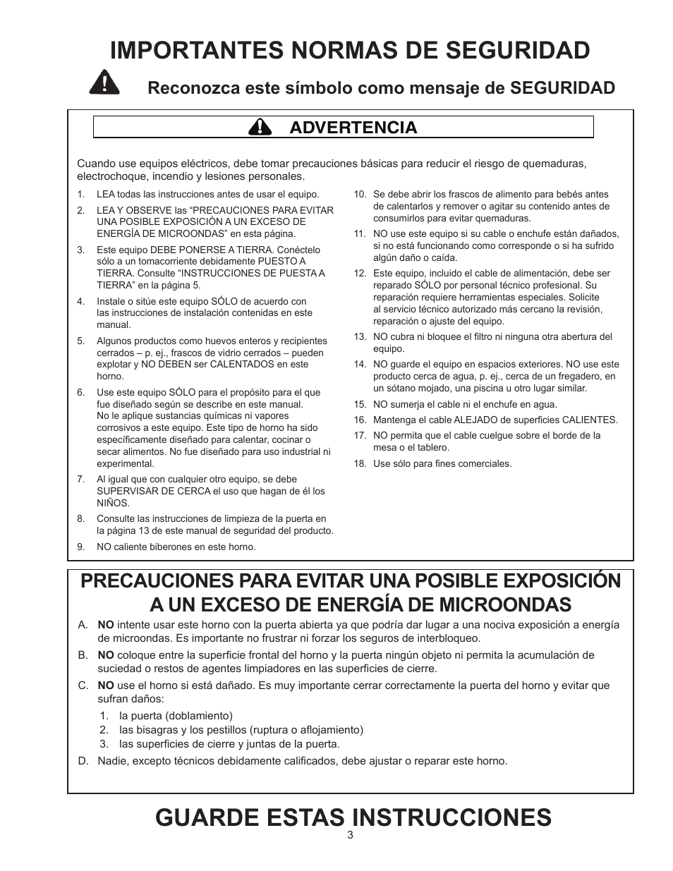 Guarde estas instrucciones, Importantes normas de seguridad, Reconozca este símbolo como mensaje de seguridad | Advertencia | ACP RCS10DSE Owner's Manual User Manual | Page 19 / 61