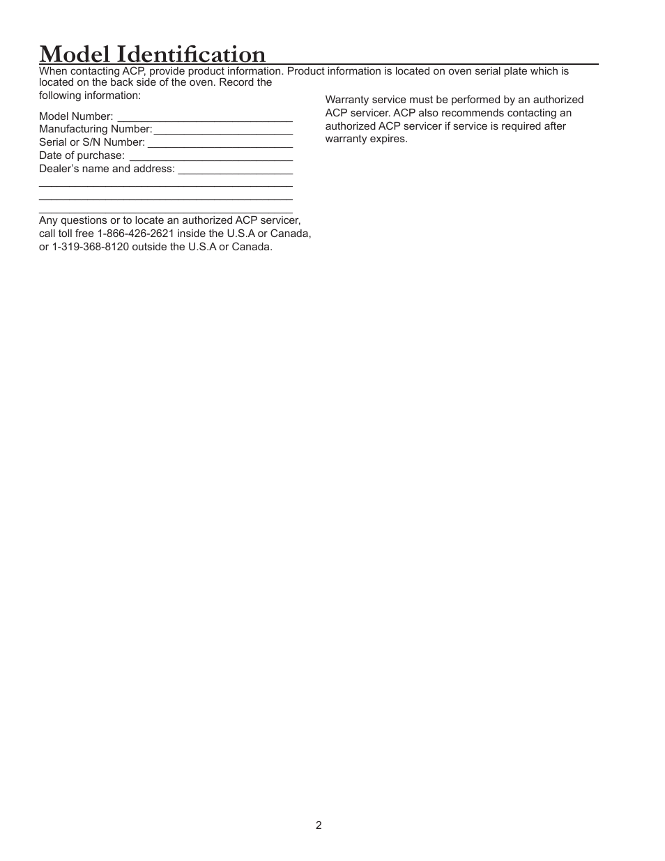 Model identification | ACP RCS10DSE Owner's Manual User Manual | Page 2 / 61