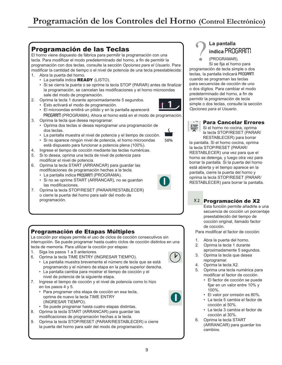 Programación de los controles del horno, Control electrónico), Programación de las teclas | ACP RCS10DSE Owner's Manual User Manual | Page 25 / 61