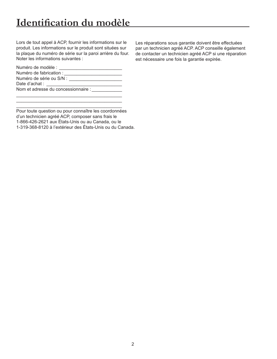 Identification du modèle | ACP RCS10DSE Owner's Manual User Manual | Page 33 / 61