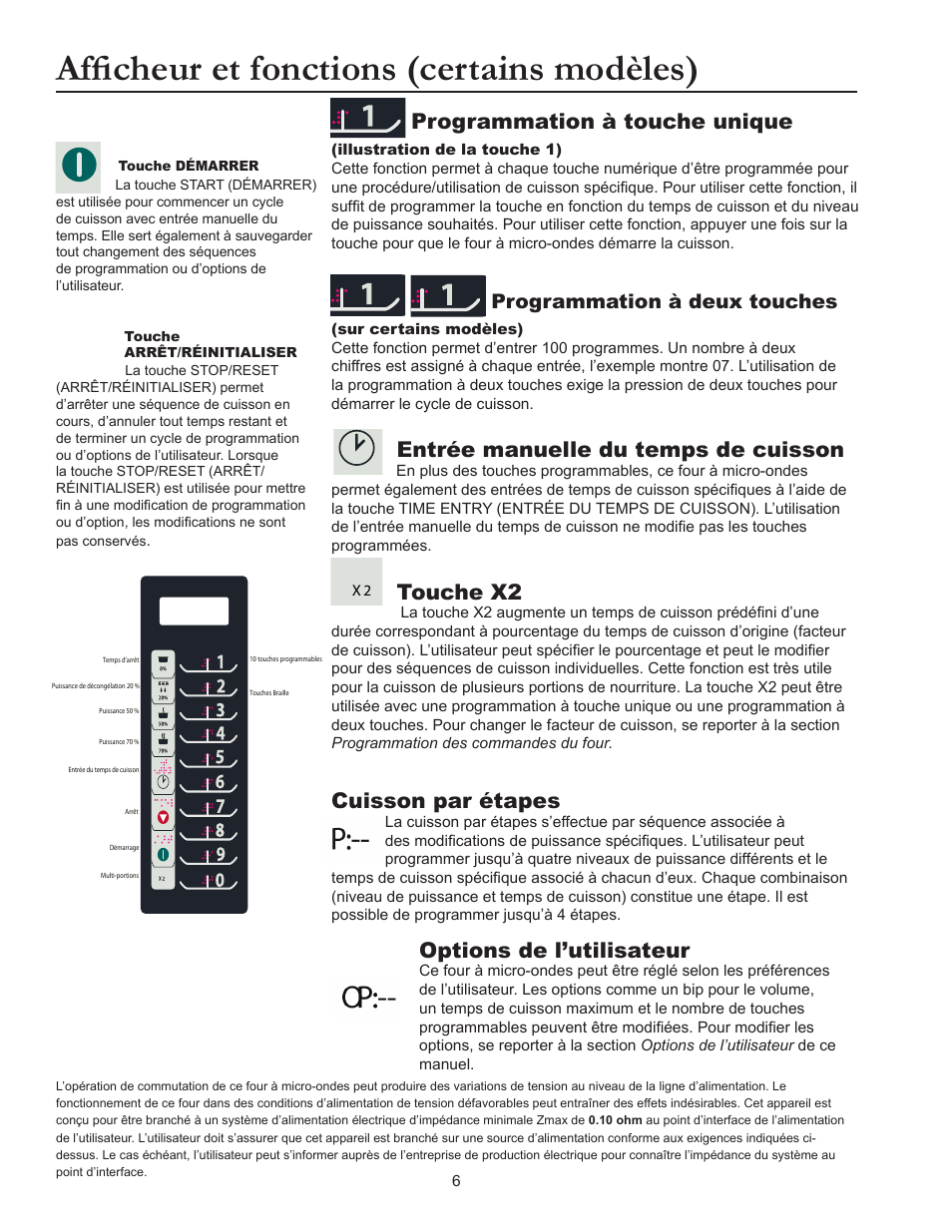 Afficheur et fonctions (certains modèles), Programmation à touche unique, Entrée manuelle du temps de cuisson | Touche x2, Cuisson par étapes, Options de l’utilisateur, Programmation à deux touches | ACP RCS10DSE Owner's Manual User Manual | Page 37 / 61