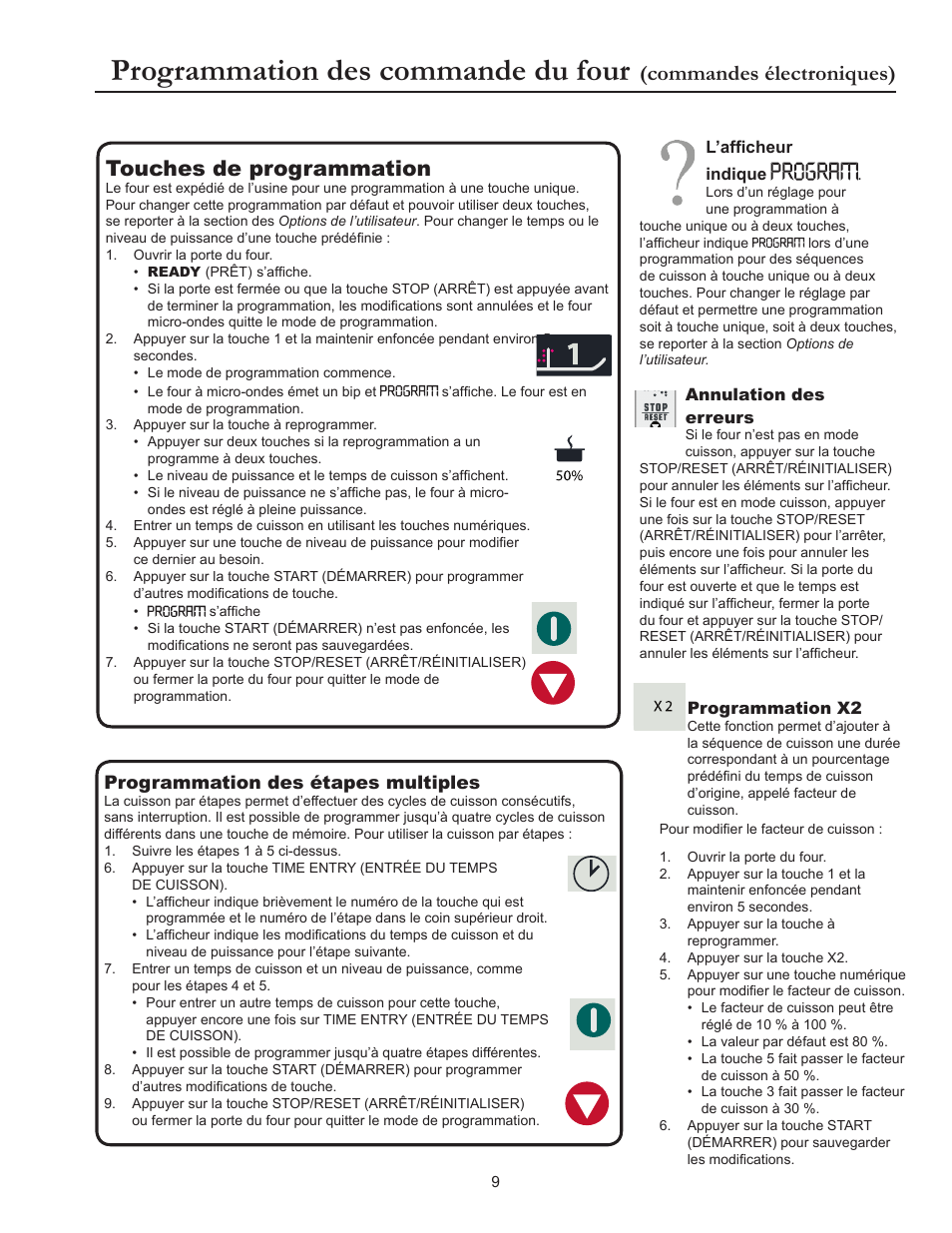 Programmation des commande du four, Touches de programmation, Commandes électroniques) | ACP RCS10DSE Owner's Manual User Manual | Page 40 / 61