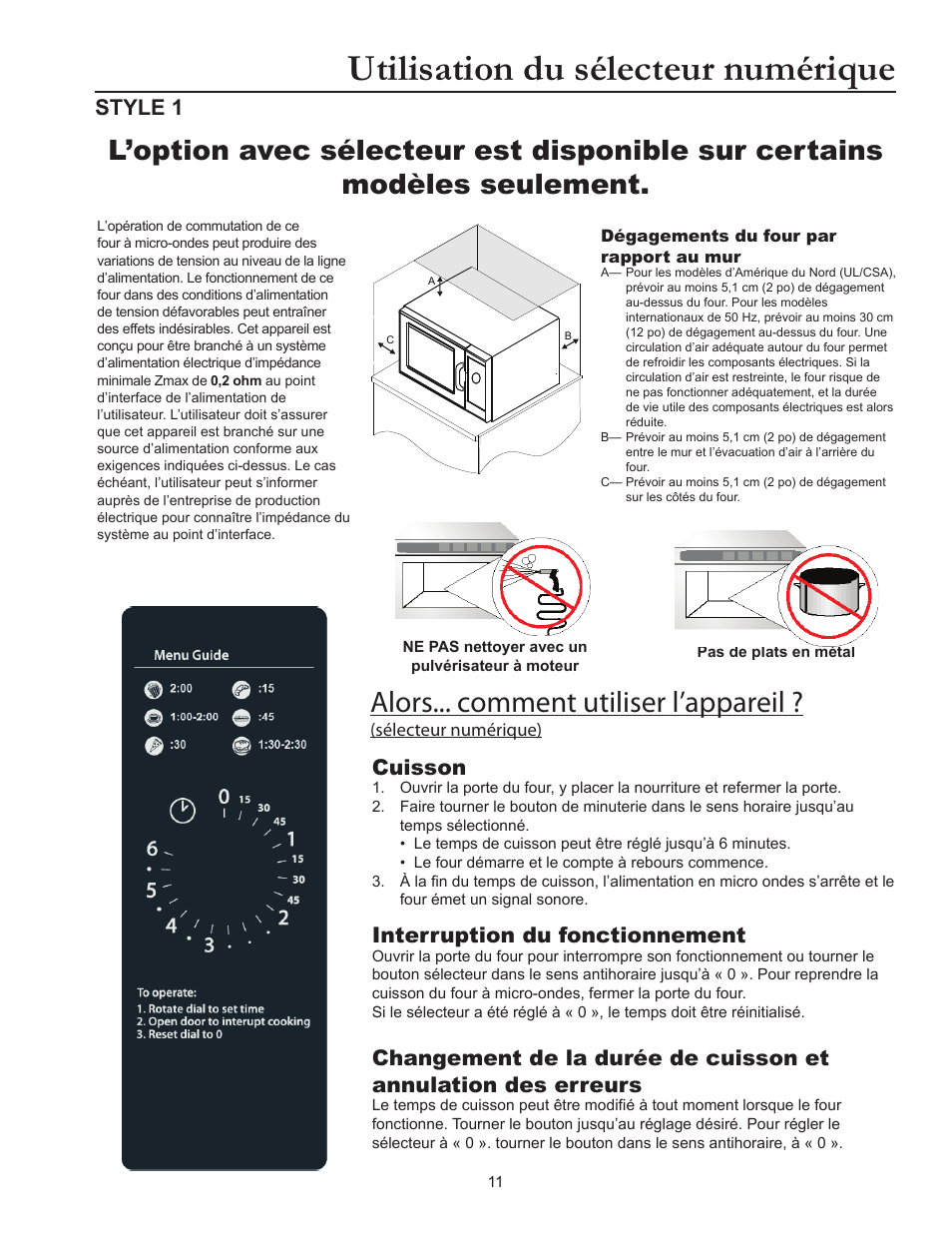 Utilisation du sélecteur numérique, Alors... comment utiliser l’appareil, Cuisson | Interruption du fonctionnement, Style 1 | ACP RCS10DSE Owner's Manual User Manual | Page 42 / 61