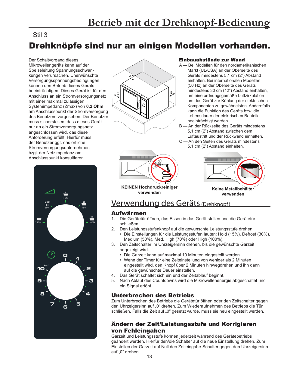 Betrieb mit der drehknopf-bedienung, Verwendung des geräts, Drehknöpfe sind nur an einigen modellen vorhanden | Stil 3 | ACP RCS10DSE Owner's Manual User Manual | Page 59 / 61