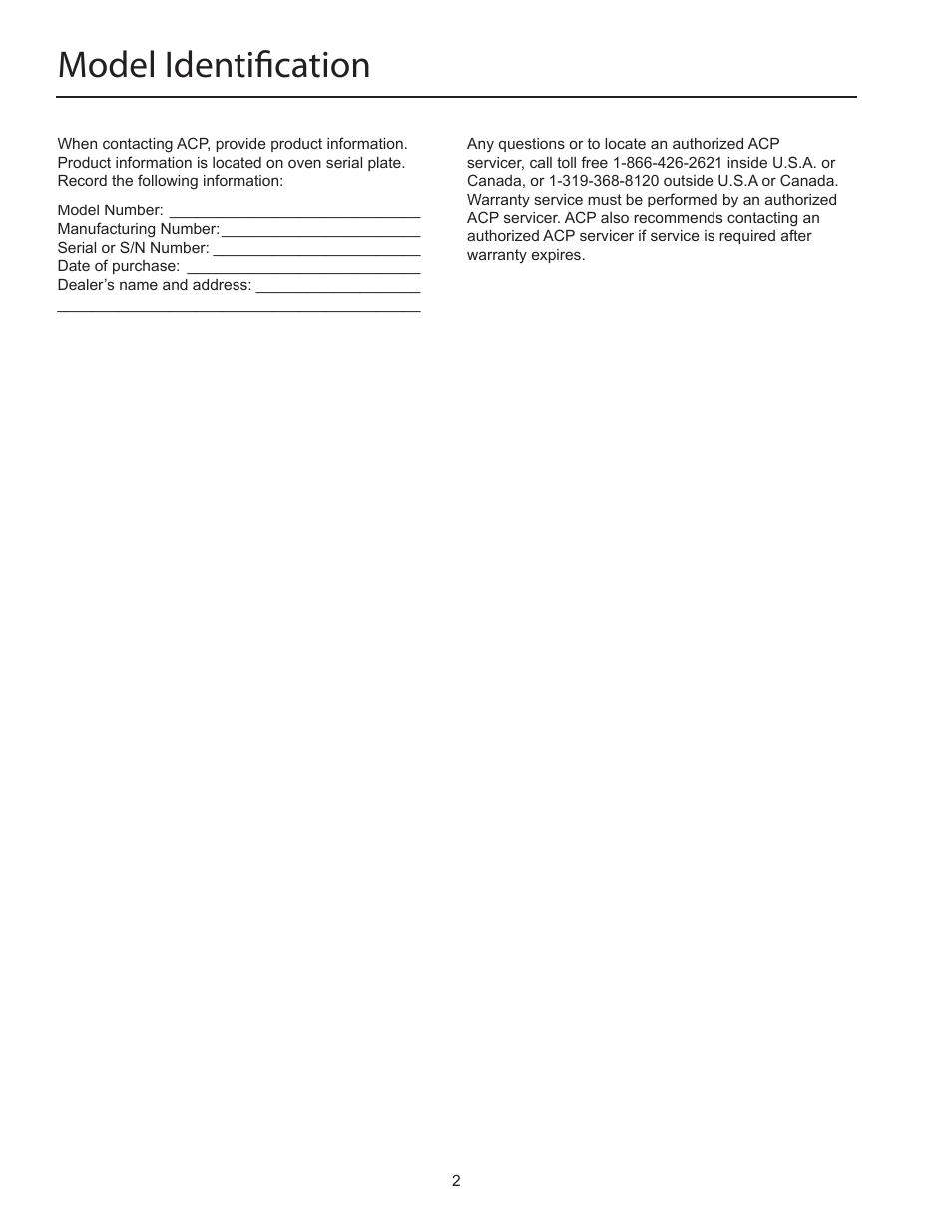 Model identification | ACP RC22S2 Owner's Manual User Manual | Page 2 / 13