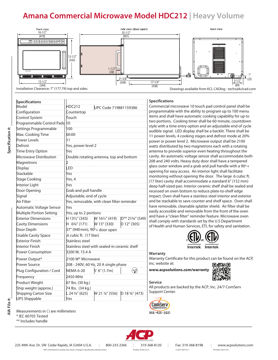 ACP HDC212 Spec Sheet User Manual | Page 2 / 2