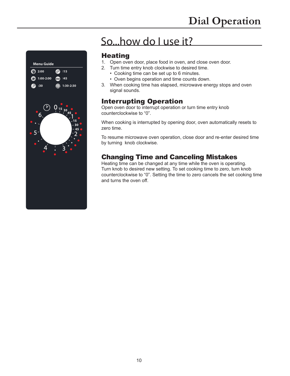 Dial operation so...how do i use it, Heating, Interrupting operation | Changing time and canceling mistakes | ACP MMS10TS Owner's Manual User Manual | Page 10 / 12