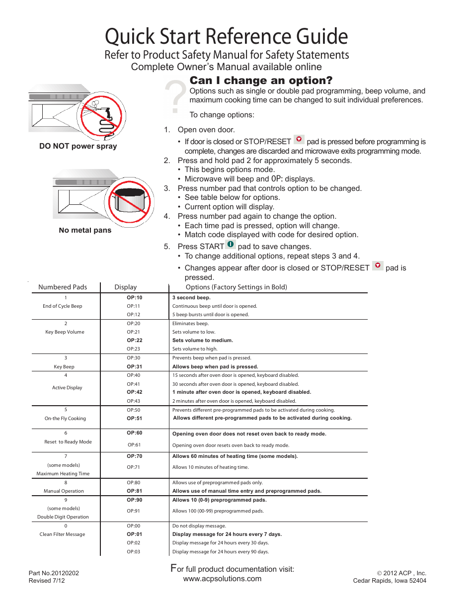 Quick start reference guide, Can i change an option, Complete owner’s manual available online | ACP MCS10TS Quick Start Guide User Manual | Page 2 / 2