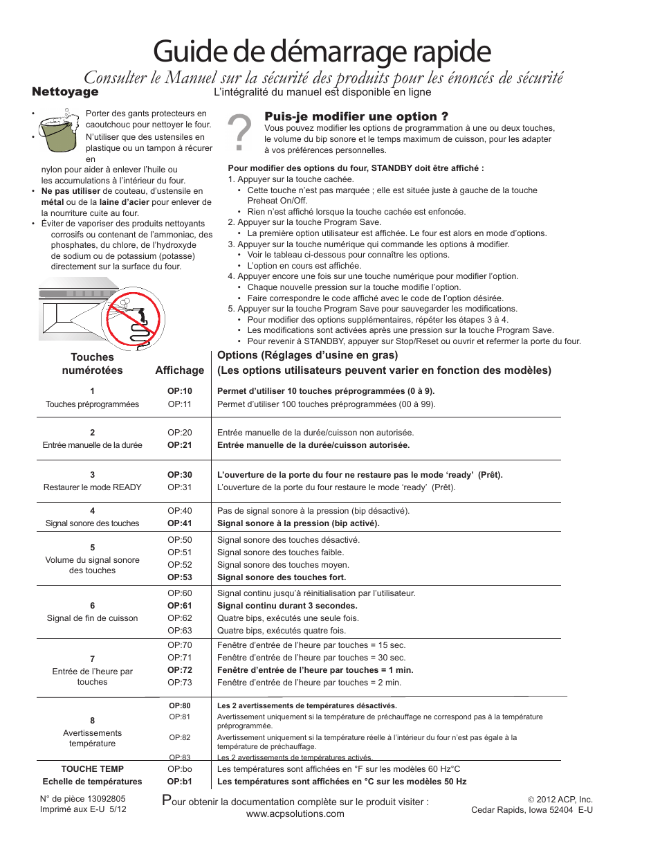 Guide de démarrage rapide, Nettoyage, Puis-je modifier une option | ACP DS1400E Quick Start Guide User Manual | Page 6 / 8