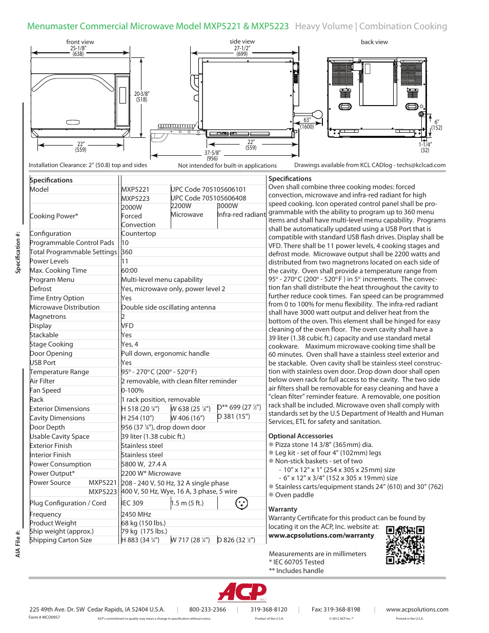 ACP MXP5223 Spec Sheet User Manual | Page 2 / 2