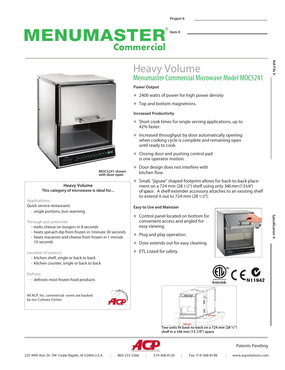 ACP MOC5241 Spec Sheet User Manual | 2 pages