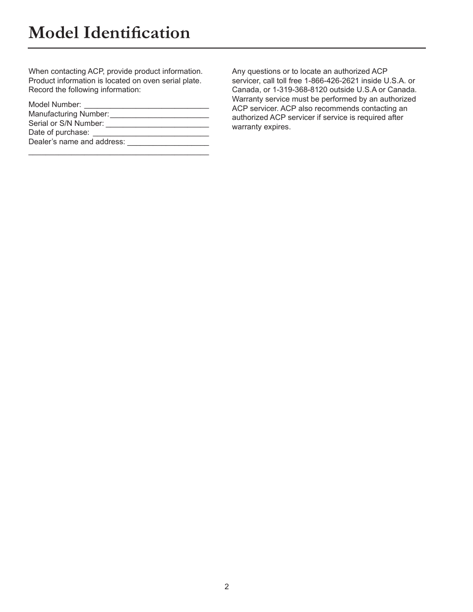 Model identification | ACP MRC30S2 Owner's Manual User Manual | Page 2 / 13