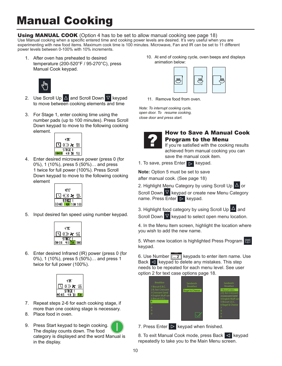 Manual cooking, How to save a manual cook program to the menu | ACP MXP22 Owner's Manual User Manual | Page 10 / 19