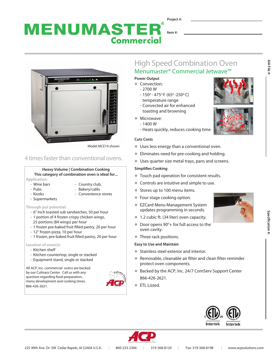 ACP MCE14 Spec Sheet User Manual | 2 pages