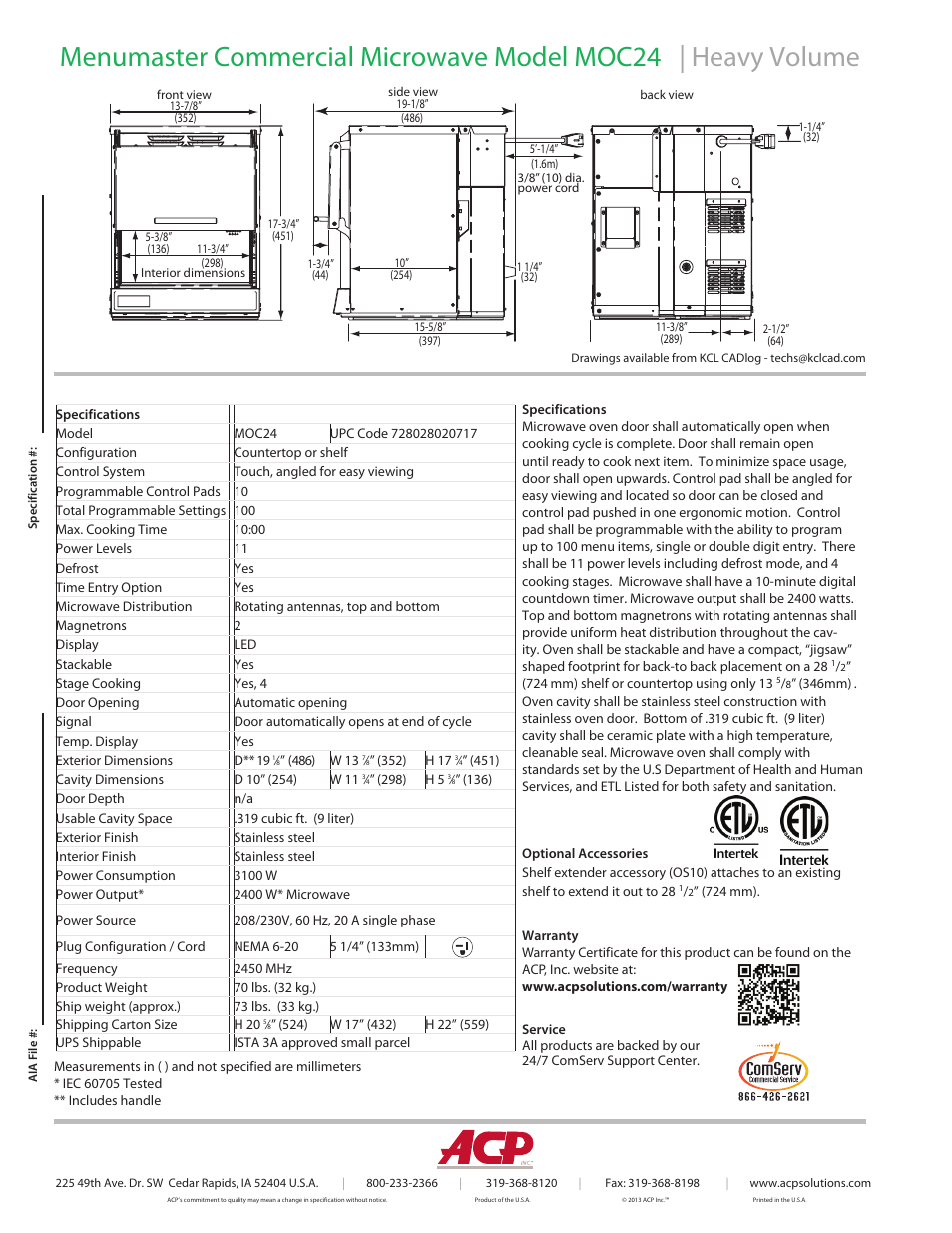 ACP MOC24 Spec Sheet User Manual | Page 2 / 2