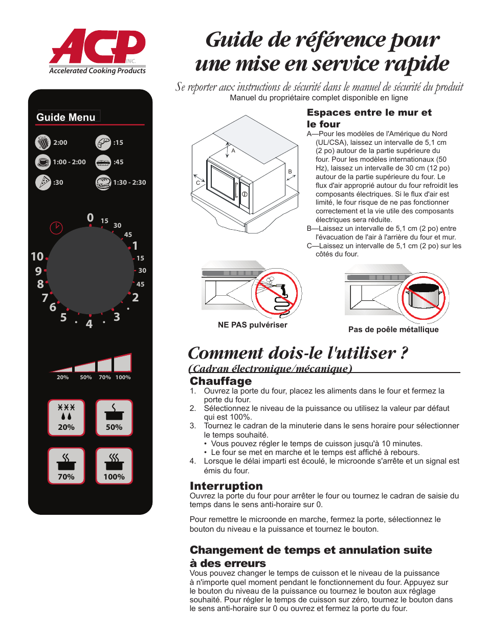 20120201_fre, Guide de référence pour une mise en service rapide, Comment dois-le l'utiliser | Cadran électronique/mécanique) chauffage, Interruption, Menu guide | ACP RCS10DSE Quick Start Guide User Manual | Page 5 / 8