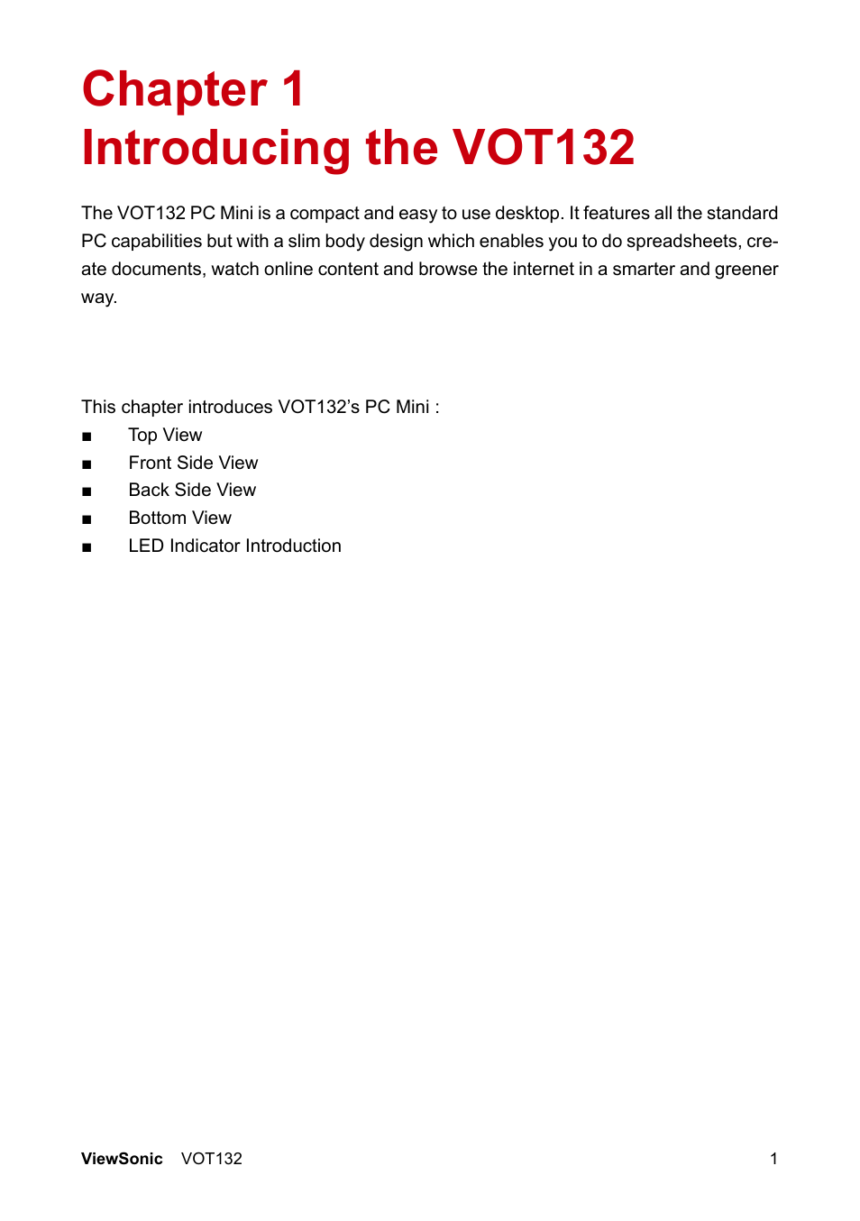 Chapter 1 introducing the vot132 | VIEWSONIC PC mini 132 User Manual | Page 8 / 35
