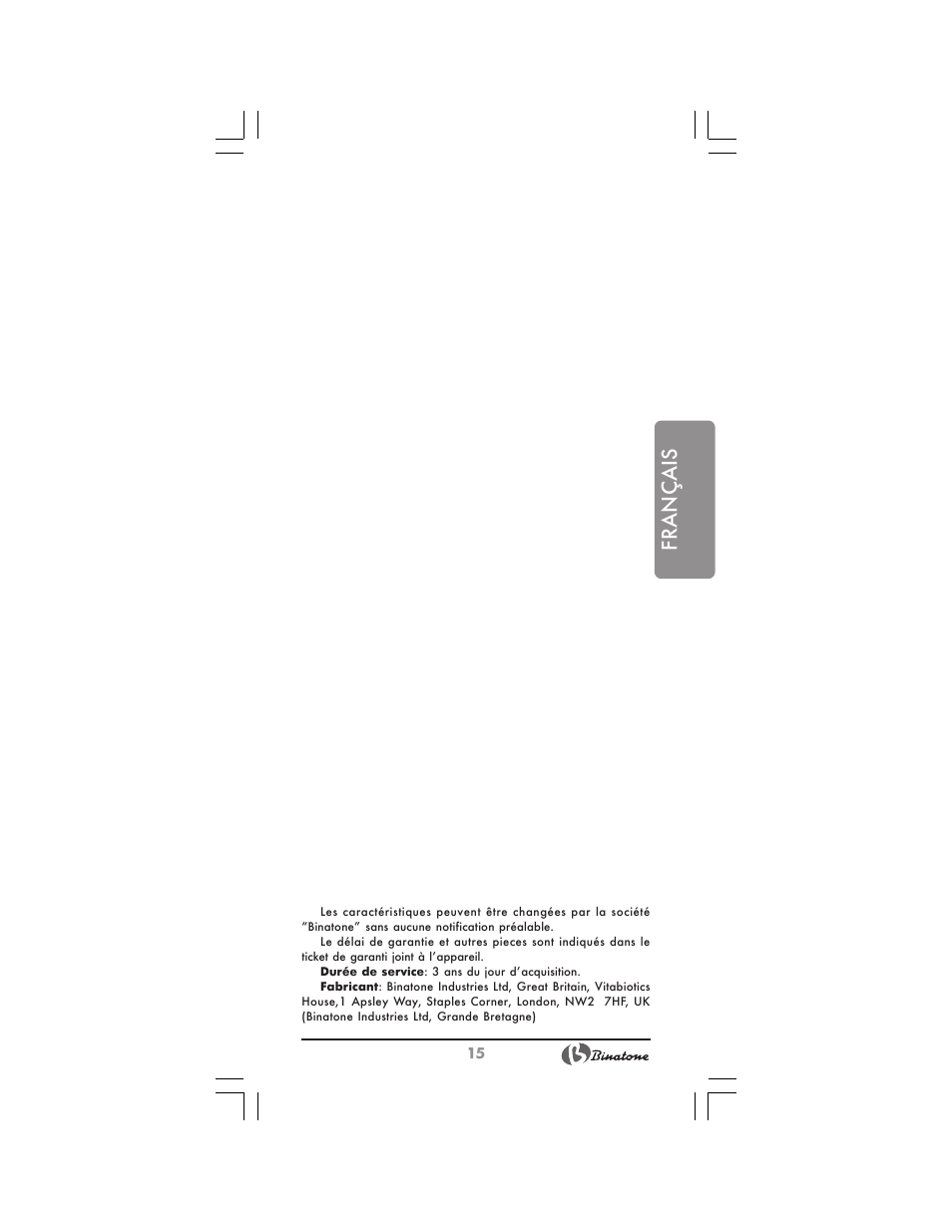 Français | Binatone FM-320 User Manual | Page 15 / 28