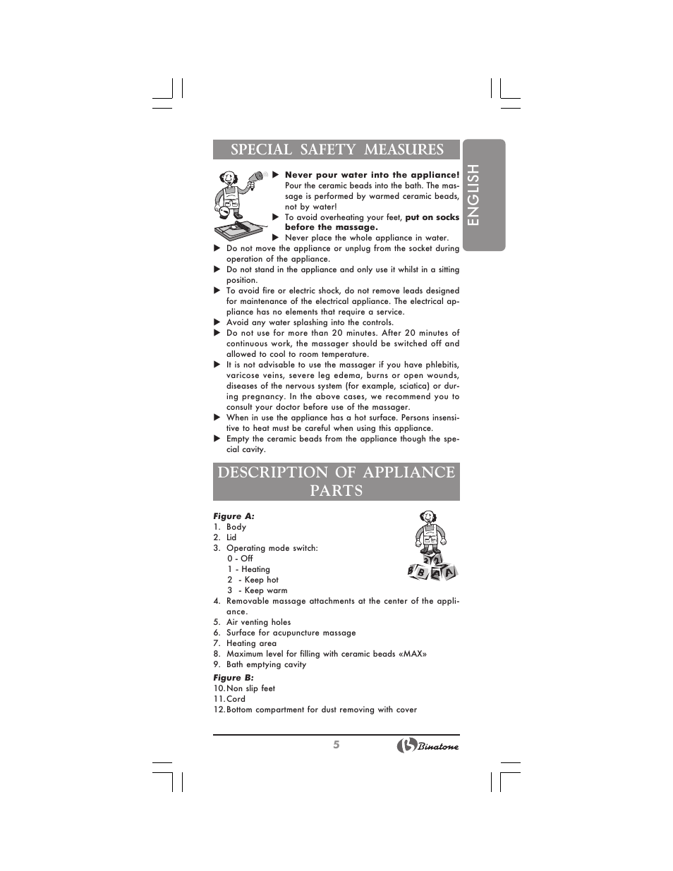 English special safety measures, Description of appliance parts | Binatone FM-320 User Manual | Page 5 / 28