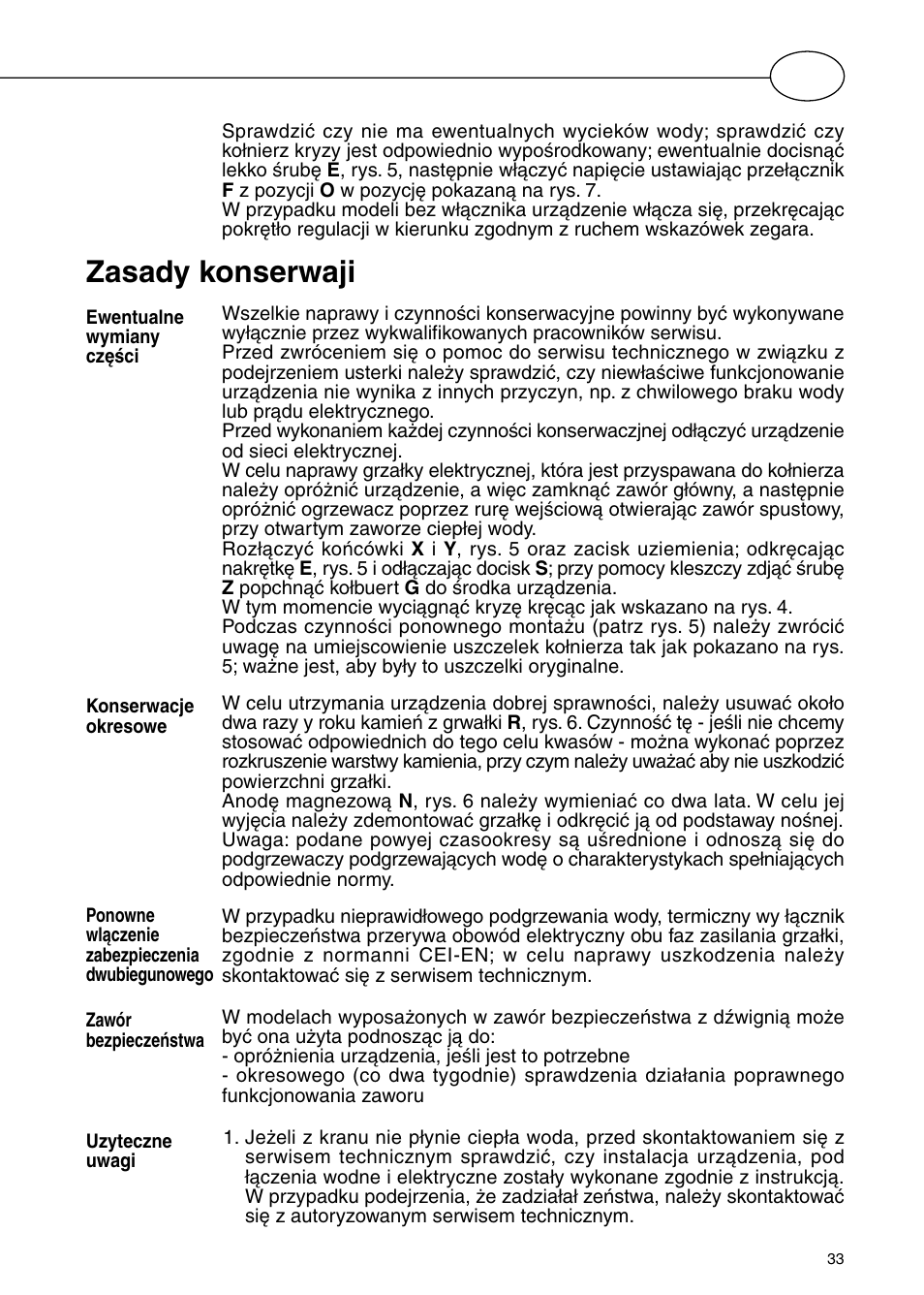 Zasady konserwaji | Polaris Серия P 15 0R/UR User Manual | Page 35 / 88