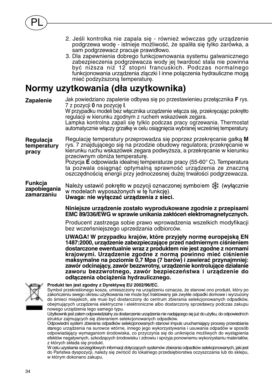 Normy uzytkowania (dła uzytkownika) | Polaris Серия P 15 0R/UR User Manual | Page 36 / 88