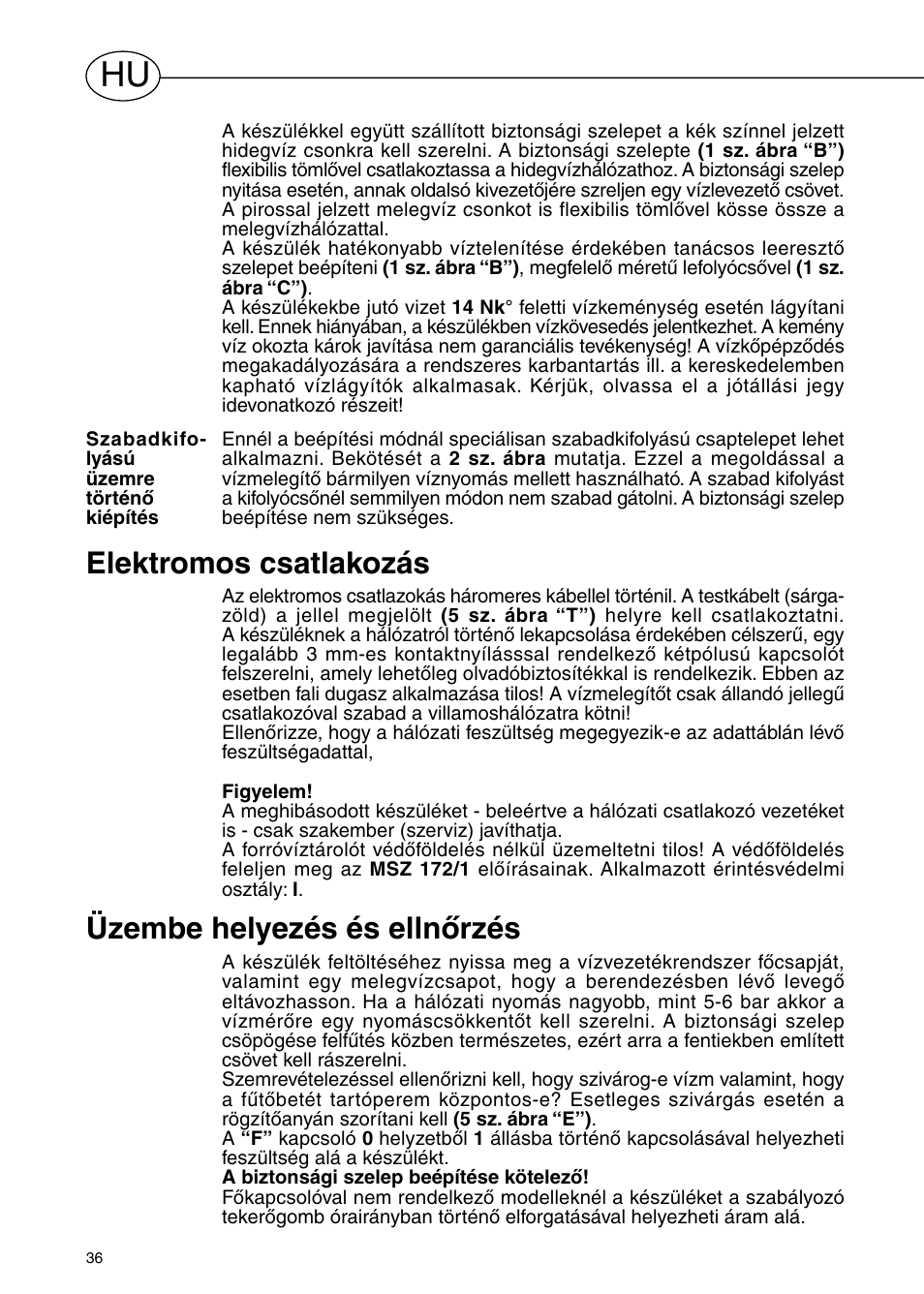 Elektromos csatlakozás, Üzembe helyezés és ellnőrzés | Polaris Серия P 15 0R/UR User Manual | Page 38 / 88