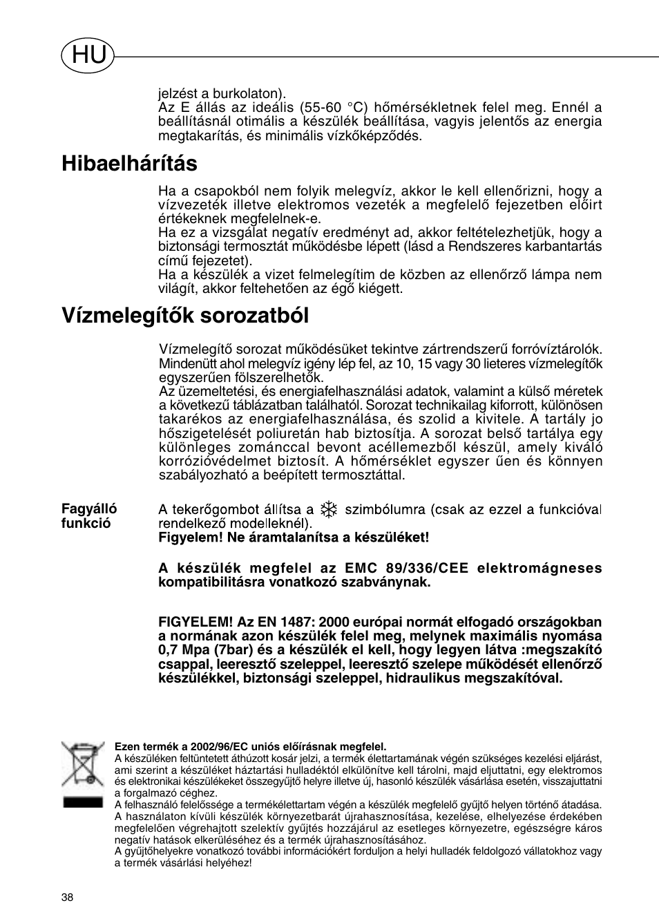 Hibaelhárítás, Vízmelegítők sorozatból | Polaris Серия P 15 0R/UR User Manual | Page 40 / 88