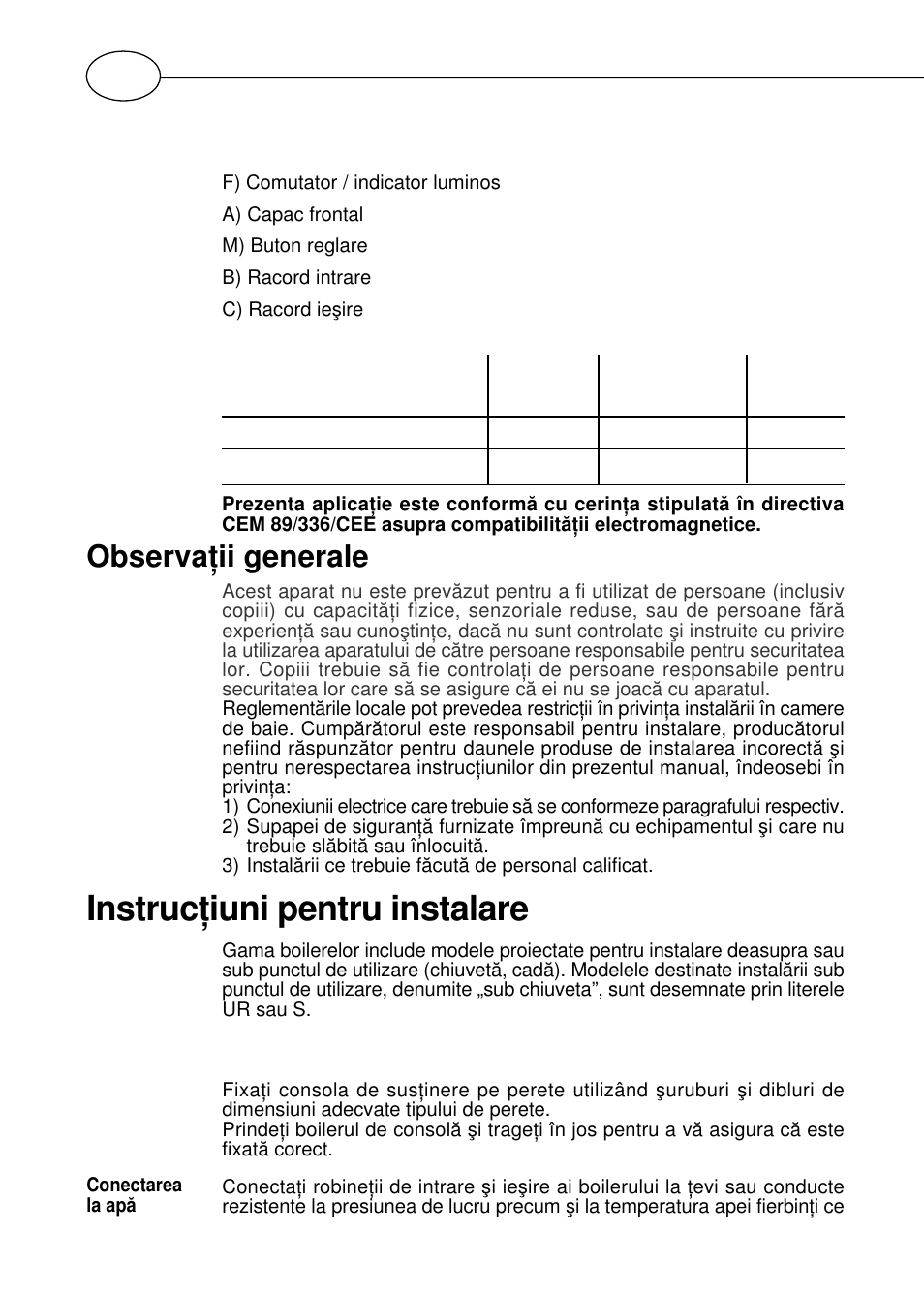 Instrucţiuni pentru instalare, Fixarea pe parete, Observaţii generale | Descriere boiler, Date tehnice | Polaris Серия P 15 0R/UR User Manual | Page 80 / 88