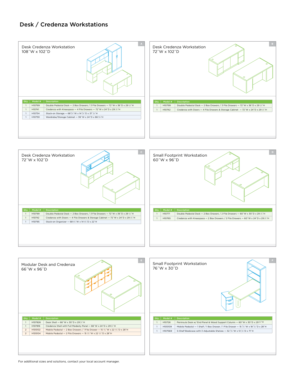 Desk / credenza workstations, Small footprint workstation 60˝w x 96˝d, Small footprint workstation 76˝w x 30˝d | HON 10700 Laminate Desking User Manual | Page 3 / 6