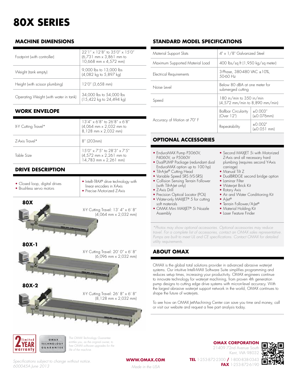 80x series, Year | OMAX 80X Series JetMachining Center User Manual | Page 2 / 2