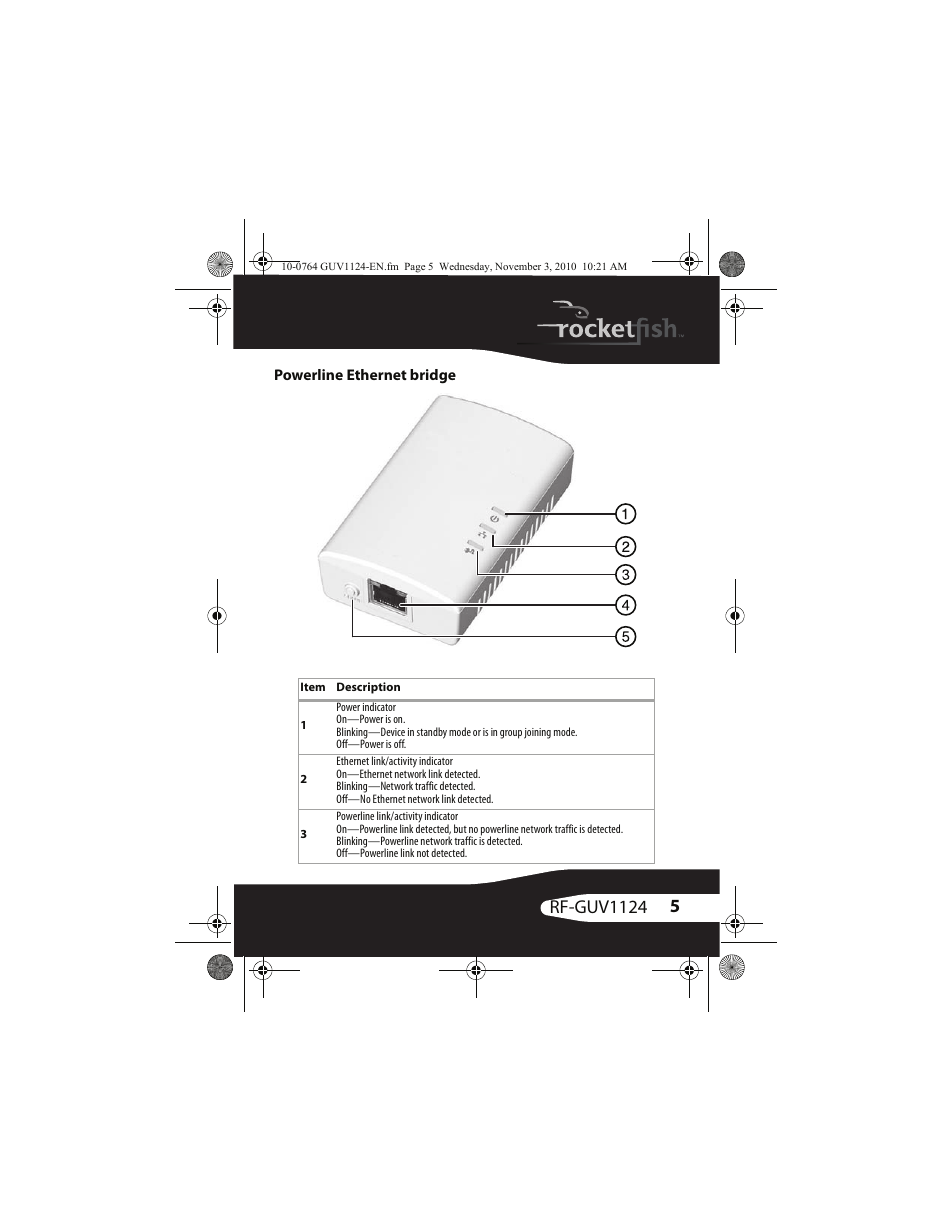 Powerline ethernet bridge | RocketFish RF-GUV1124 - Quick Setup Guide User Manual | Page 5 / 24