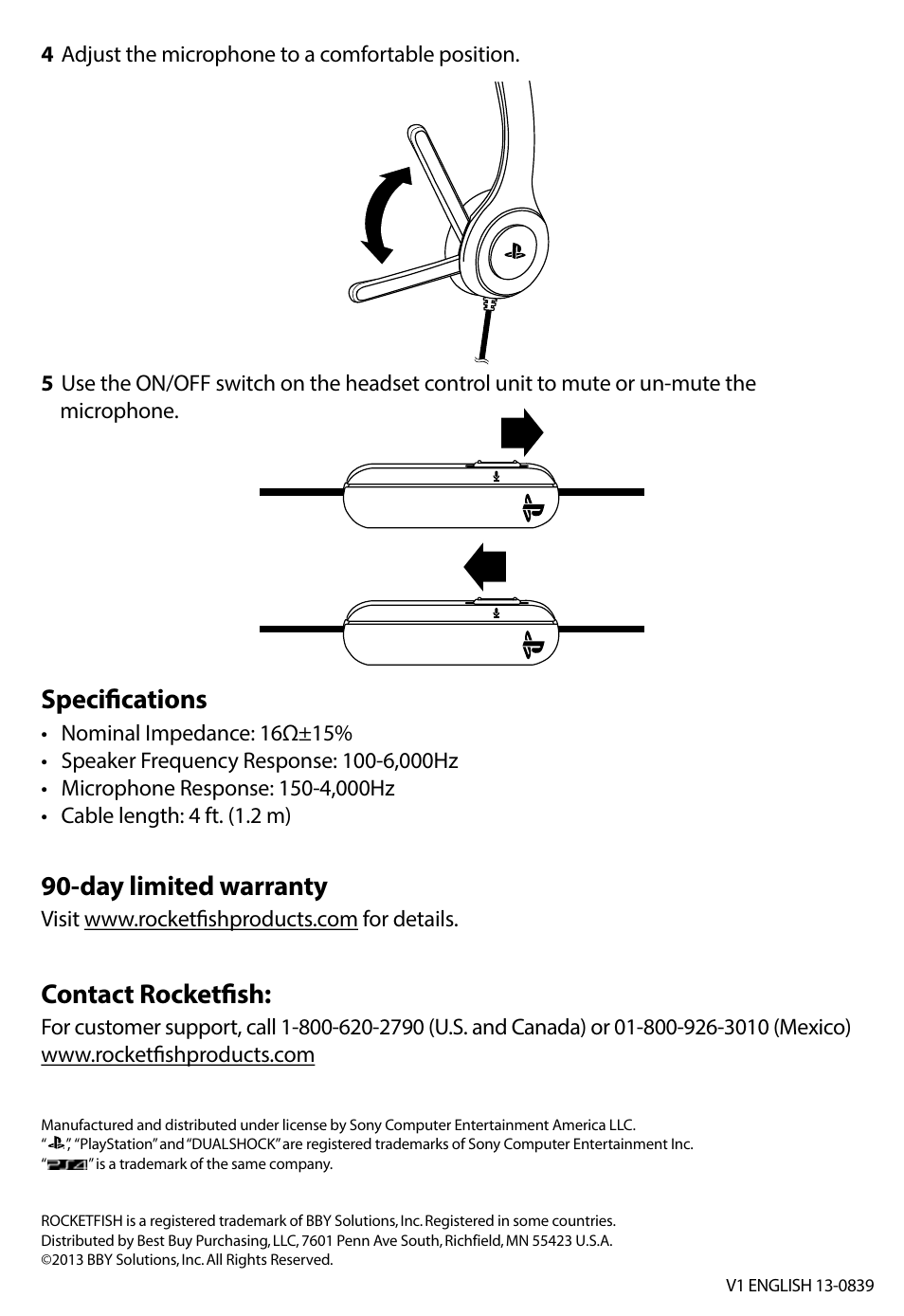 Specifications, Day limited warranty, Contact rocketﬁsh | RocketFish RF-CH101 - Quick Setup Guide User Manual | Page 2 / 2