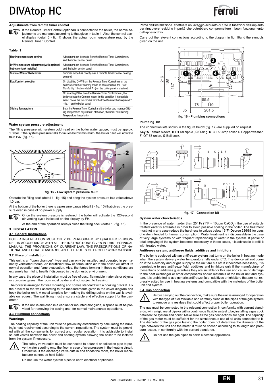 Divatop hc, 31 en | FERROLI Divatop H C User Manual | Page 31 / 72