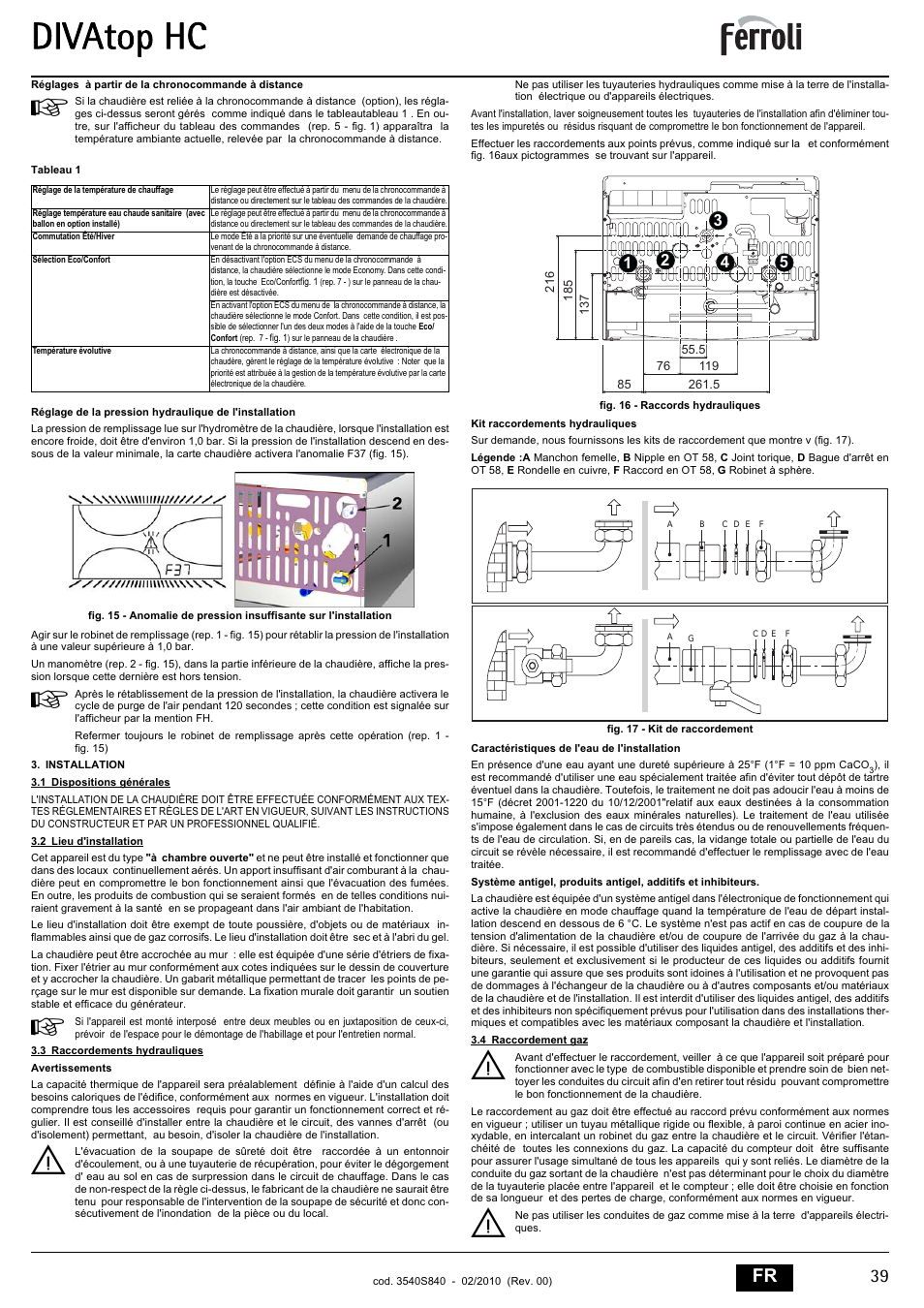 Divatop hc, 39 fr | FERROLI Divatop H C User Manual | Page 39 / 72