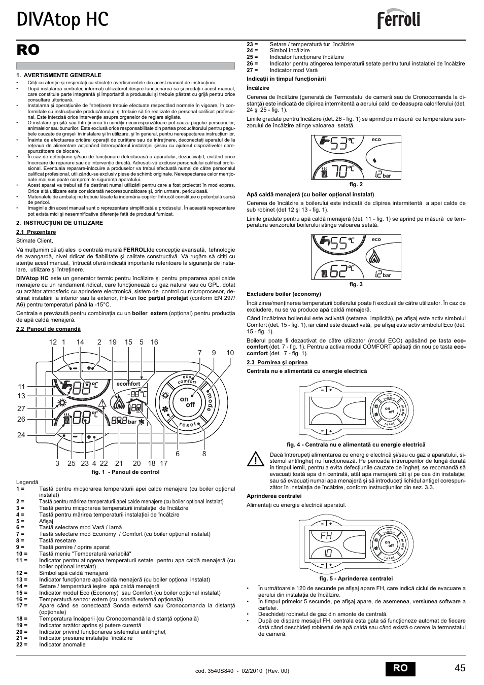Divatop hc, 45 ro | FERROLI Divatop H C User Manual | Page 45 / 72