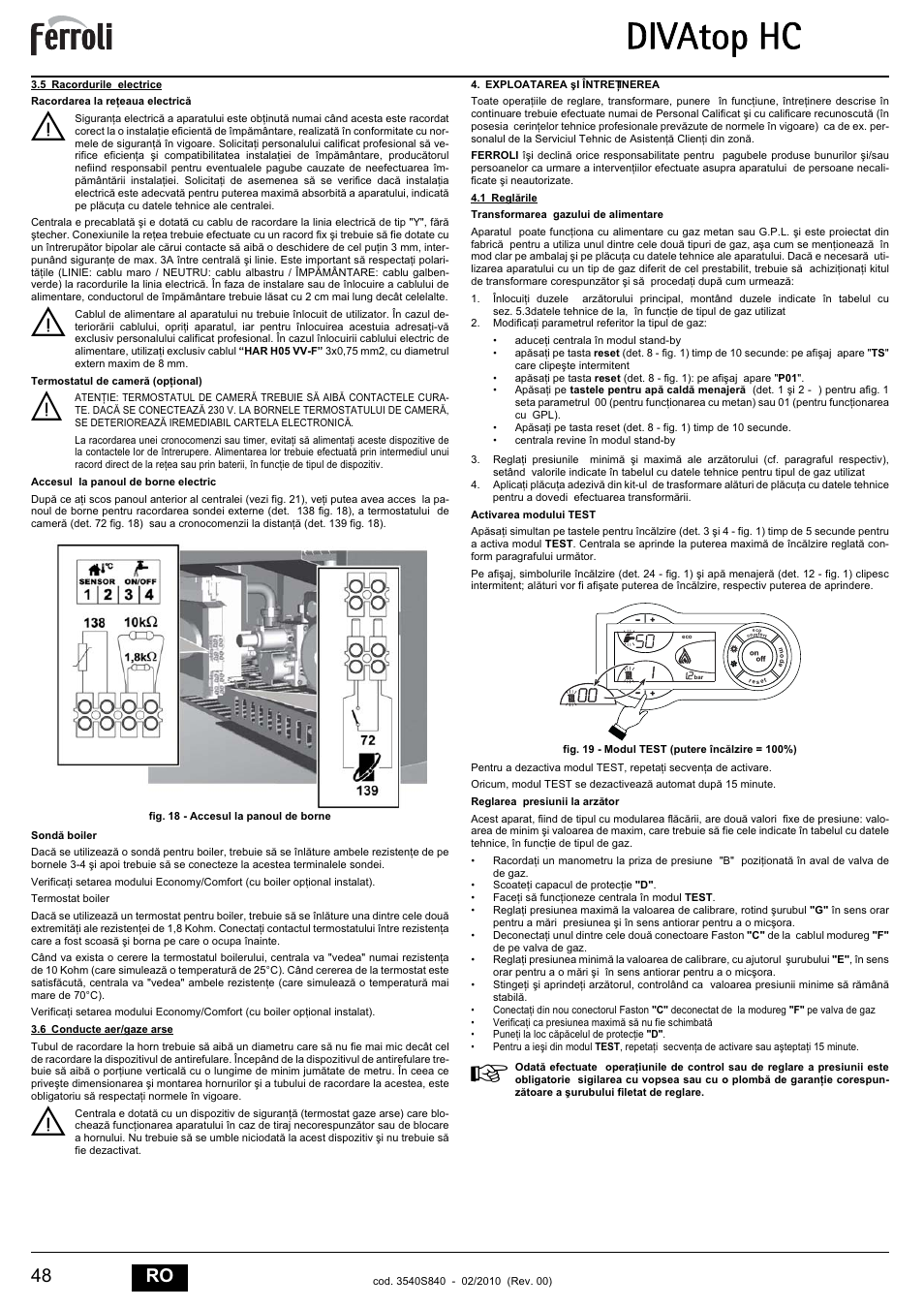 Divatop hc, 48 ro | FERROLI Divatop H C User Manual | Page 48 / 72