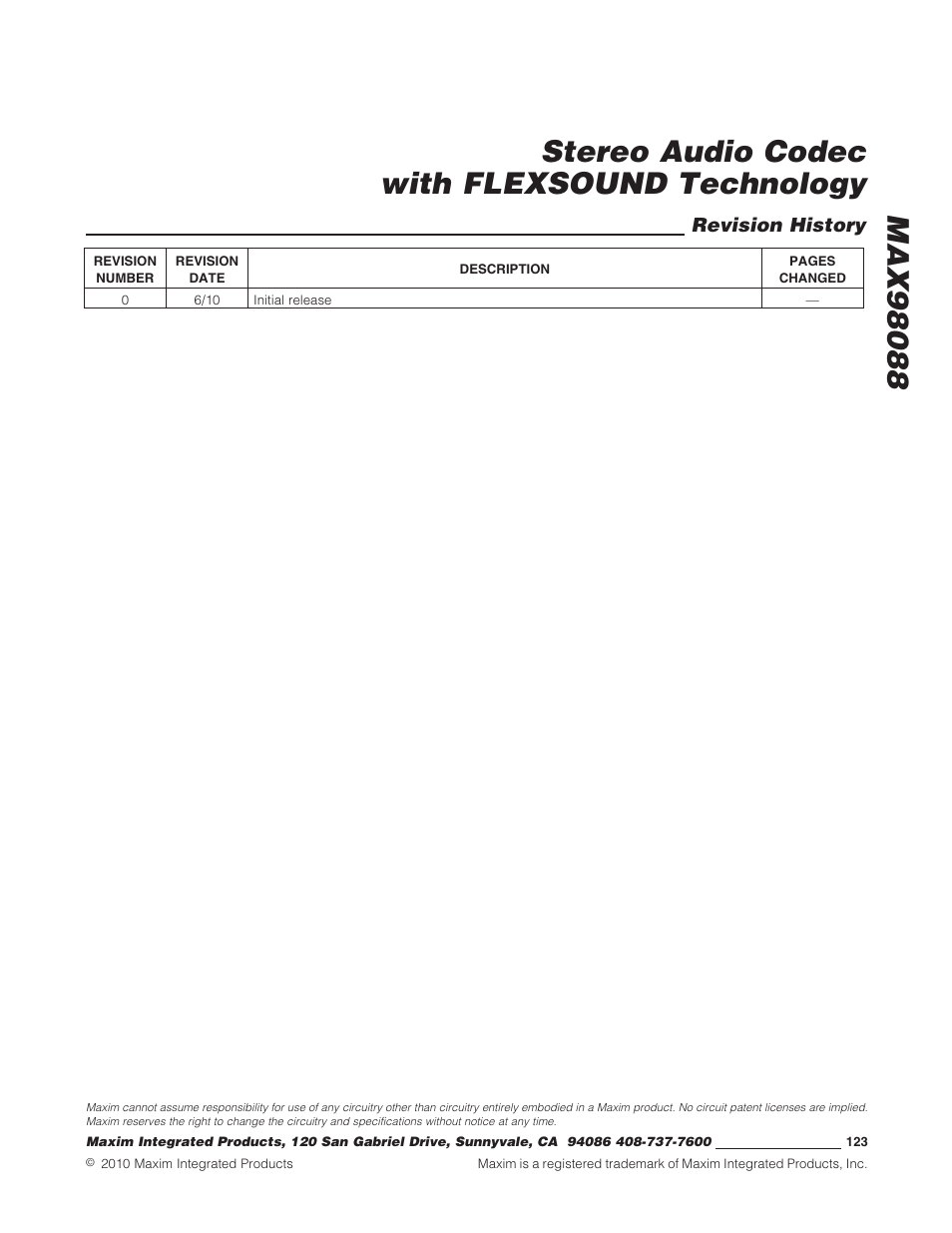 Revision history | Rainbow Electronics MAX98088 User Manual | Page 123 / 123