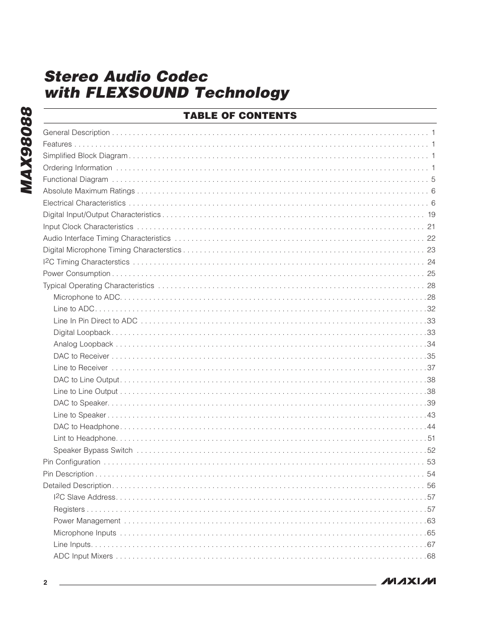 Rainbow Electronics MAX98088 User Manual | Page 2 / 123