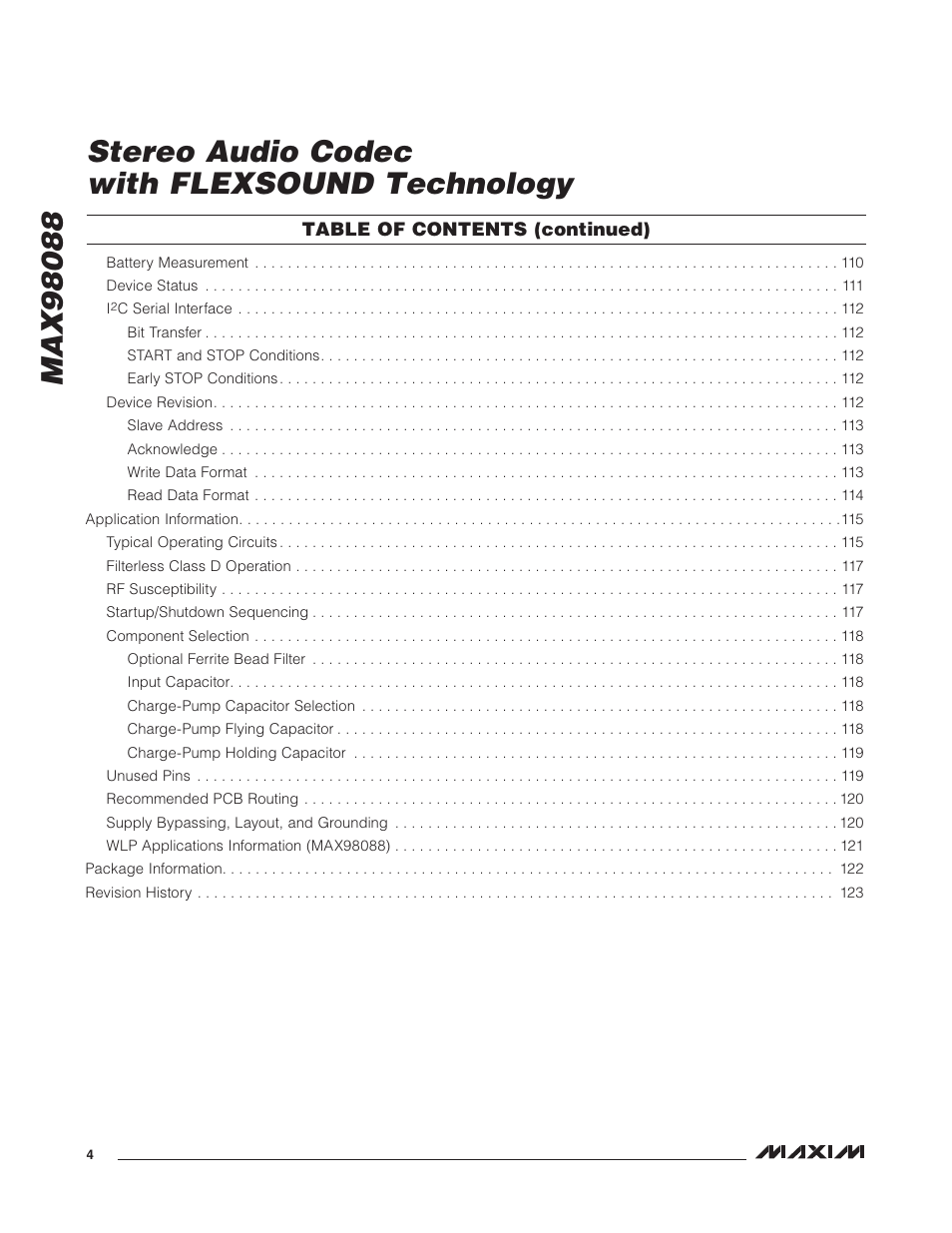 Rainbow Electronics MAX98088 User Manual | Page 4 / 123