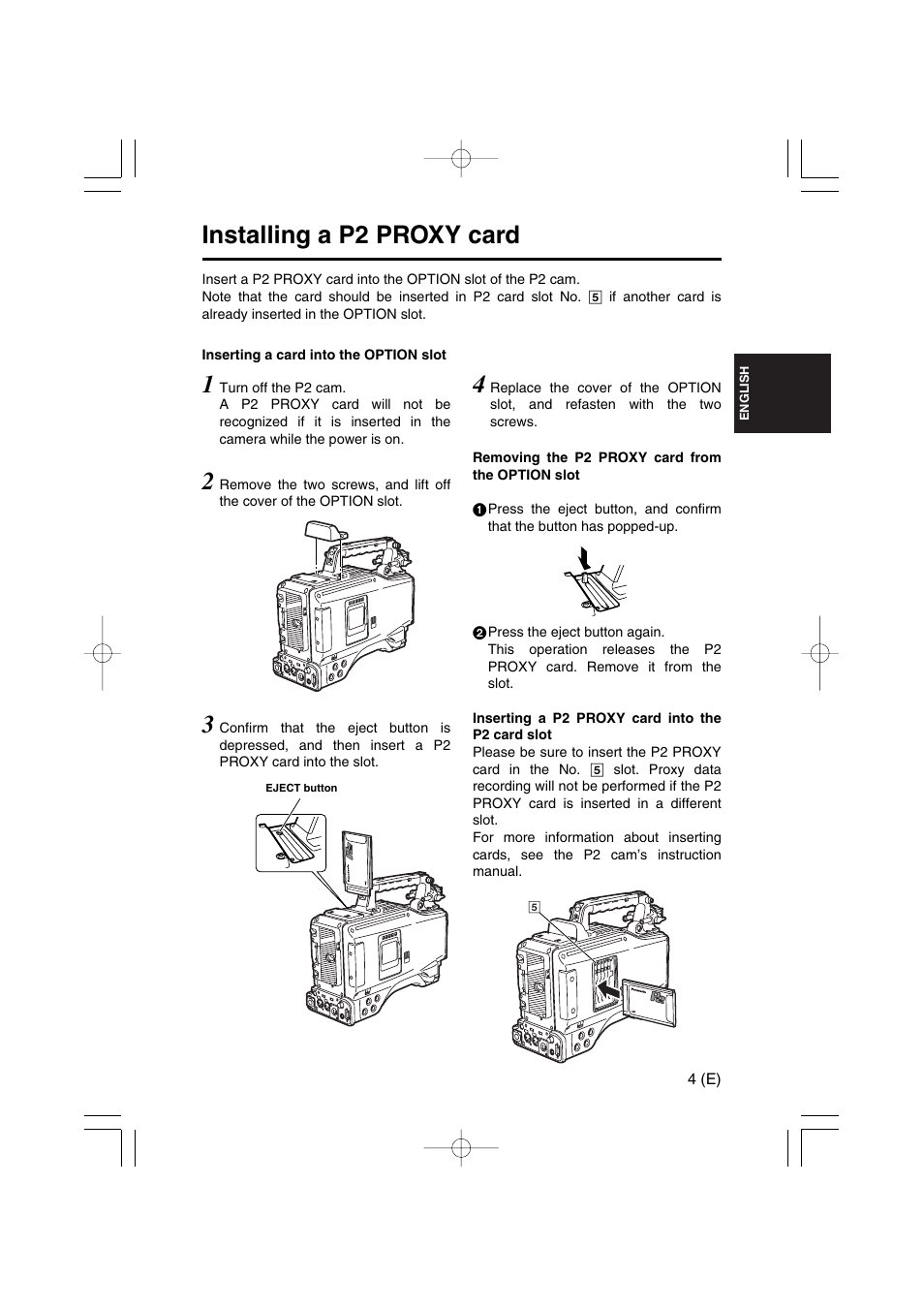 Installing a p2 proxy card | Panasonic AJ-YAX800 User Manual | Page 5 / 104