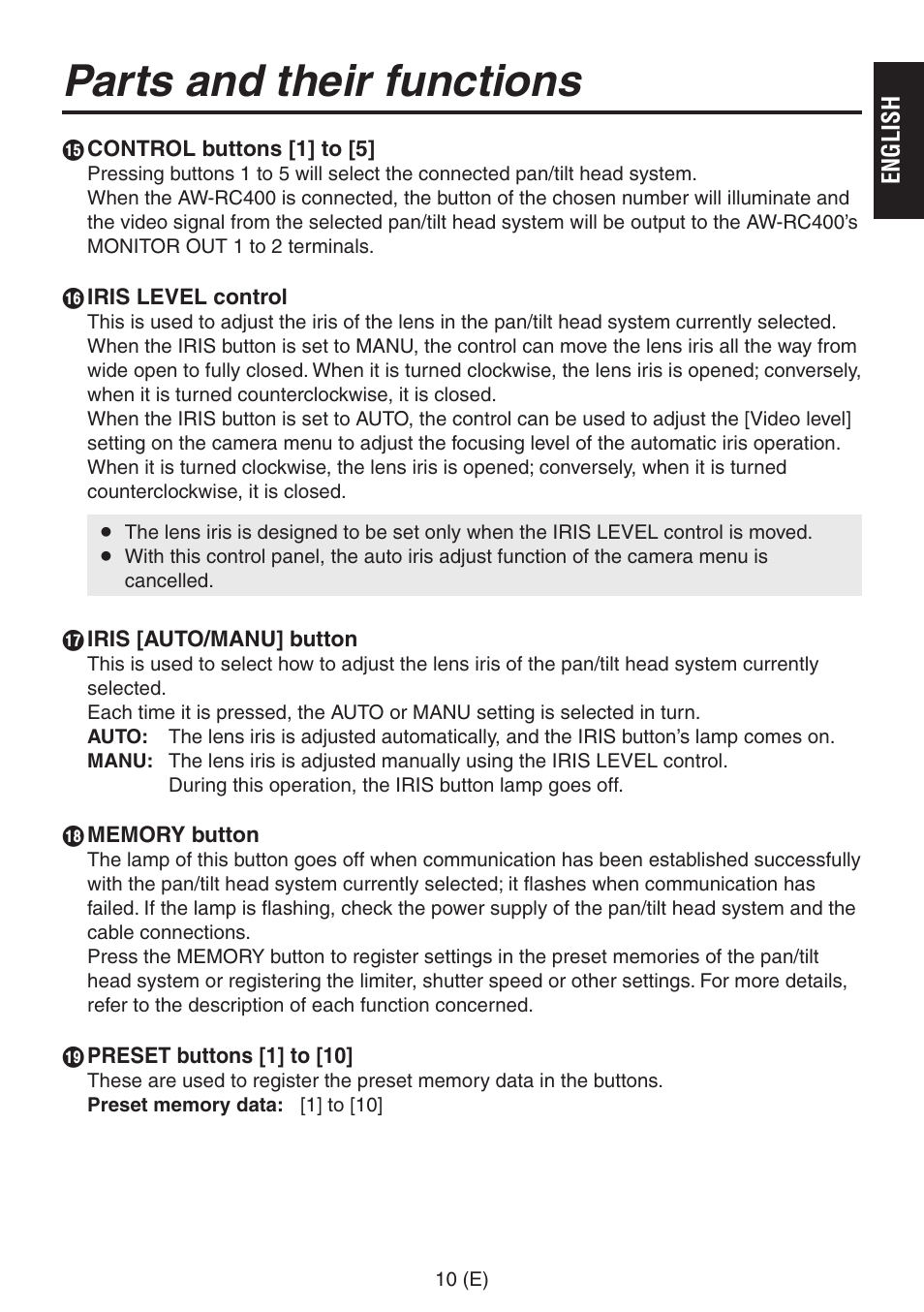 Parts and their functions | Panasonic AW-RP555 User Manual | Page 11 / 296