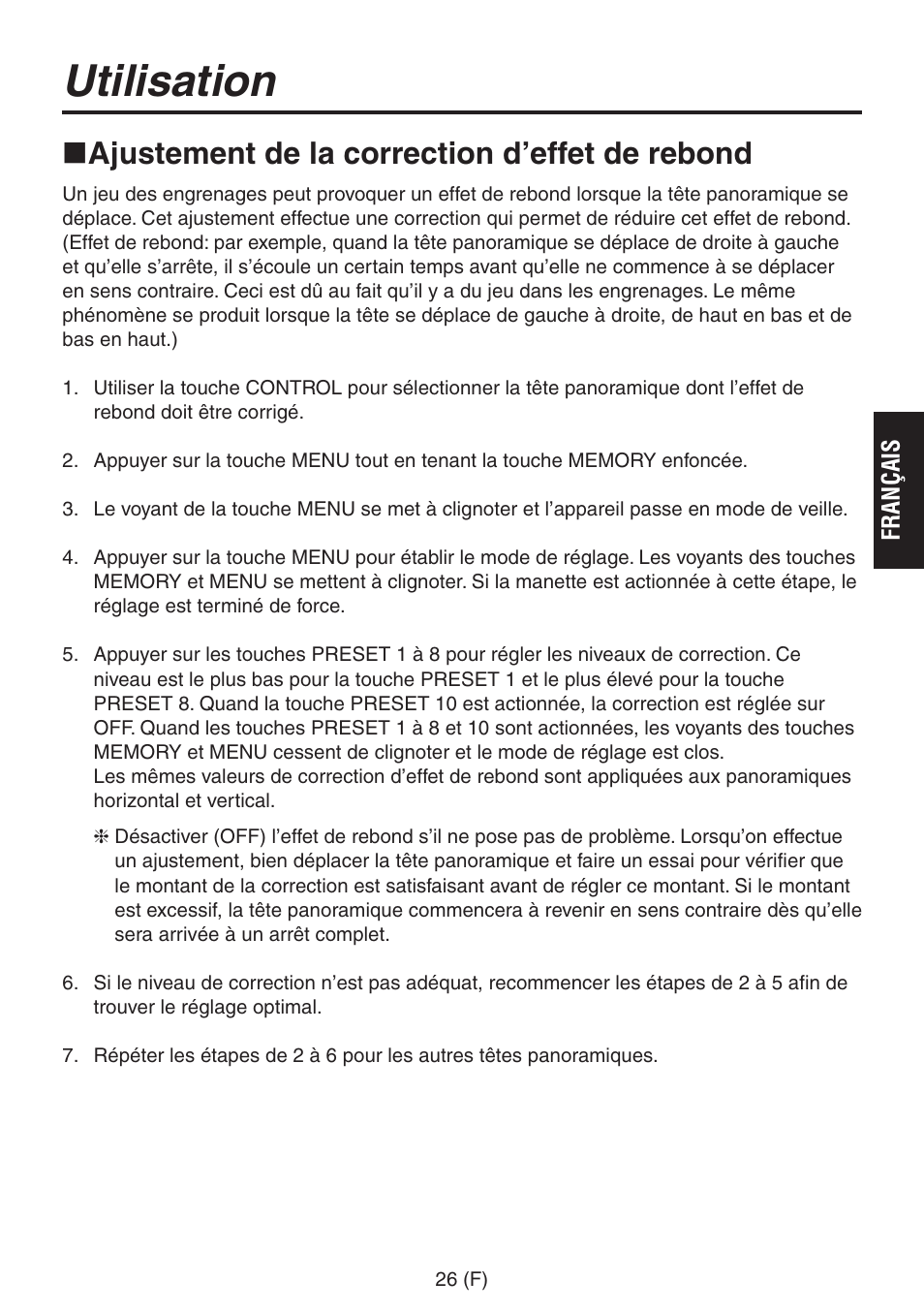 Utilisation, Ajustement de la correction d’effet de rebond | Panasonic AW-RP555 User Manual | Page 111 / 296