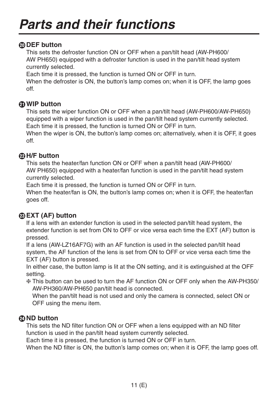 Parts and their functions | Panasonic AW-RP555 User Manual | Page 12 / 296
