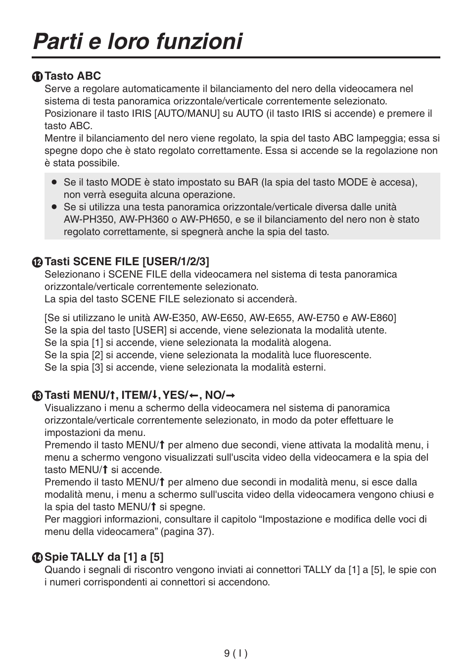 Parti e loro funzioni | Panasonic AW-RP555 User Manual | Page 136 / 296