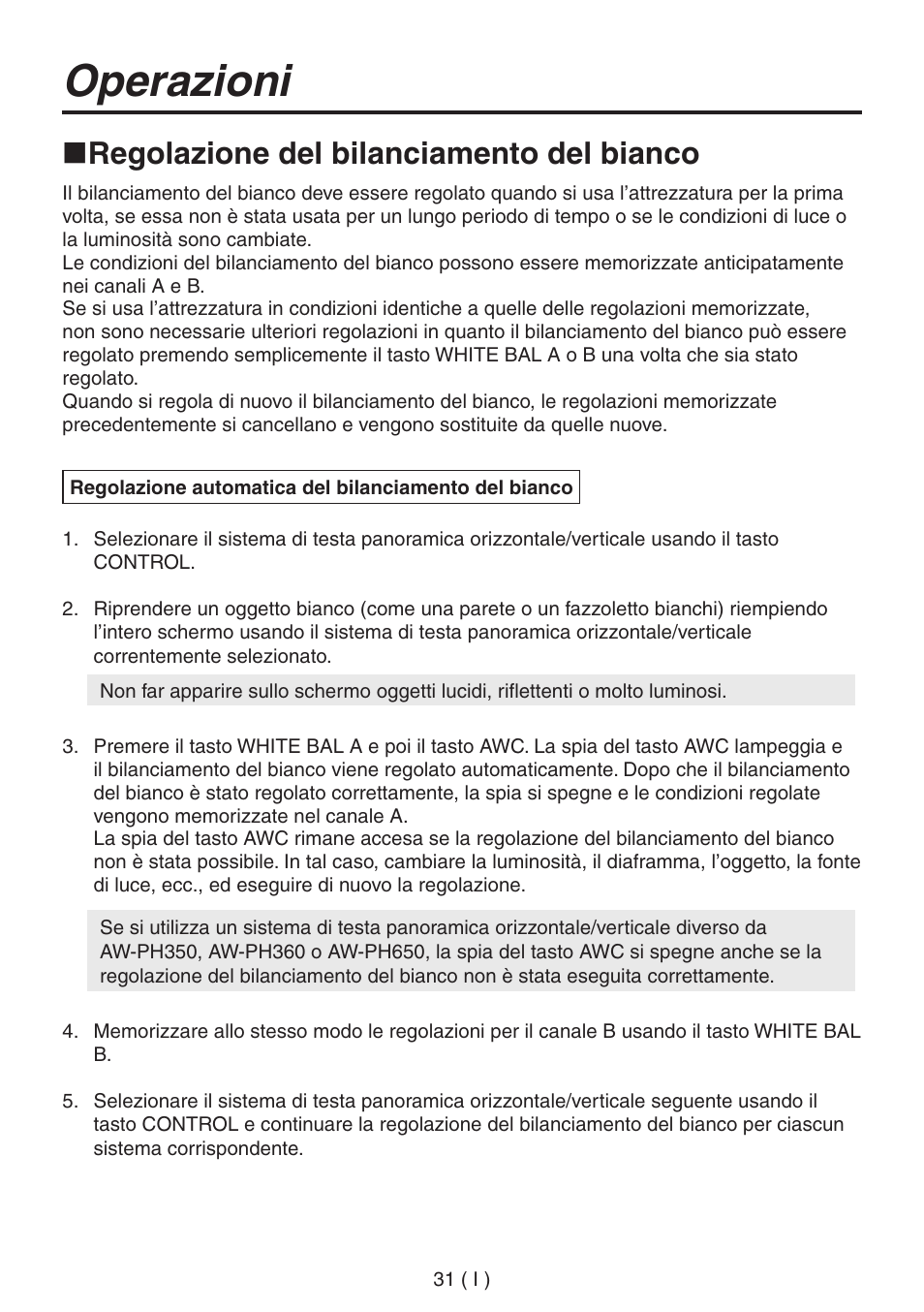Operazioni, Regolazione del bilanciamento del bianco | Panasonic AW-RP555 User Manual | Page 158 / 296