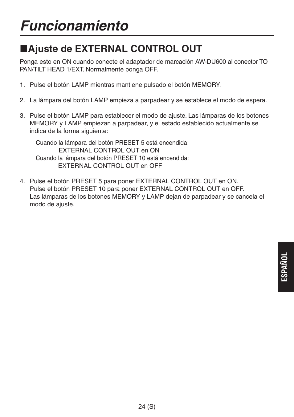Funcionamiento, Ajuste de external control out | Panasonic AW-RP555 User Manual | Page 193 / 296