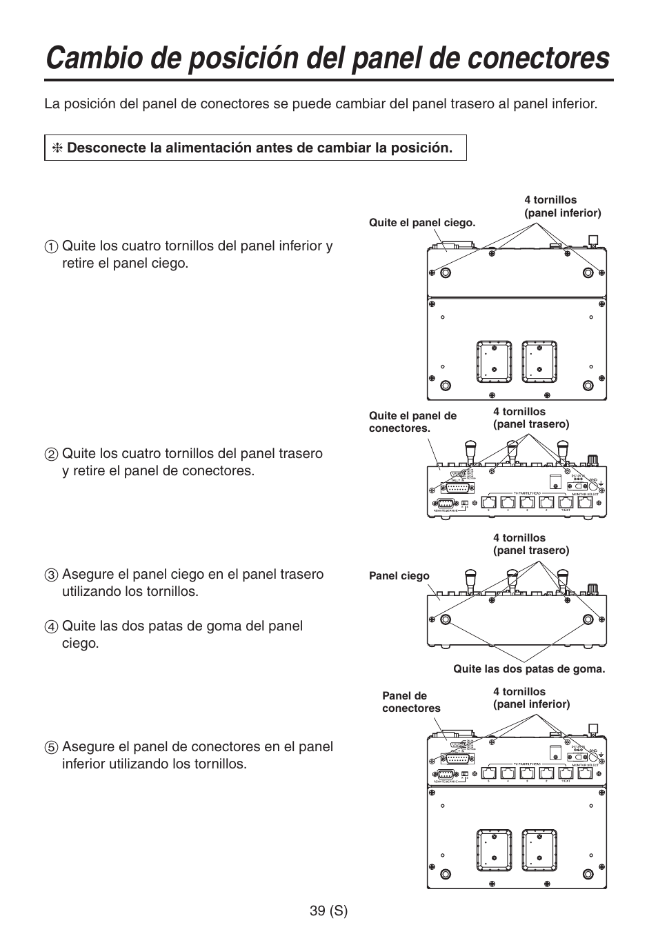 Cambio de posición del panel de conectores | Panasonic AW-RP555 User Manual | Page 208 / 296